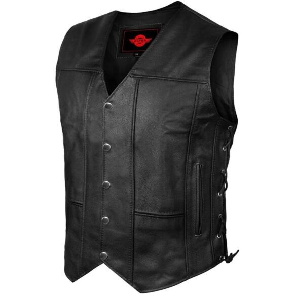Alpha Leather Motorcycle Vest for Men Riding Club Black Biker Vests With Pocket - Picture 1 of 8